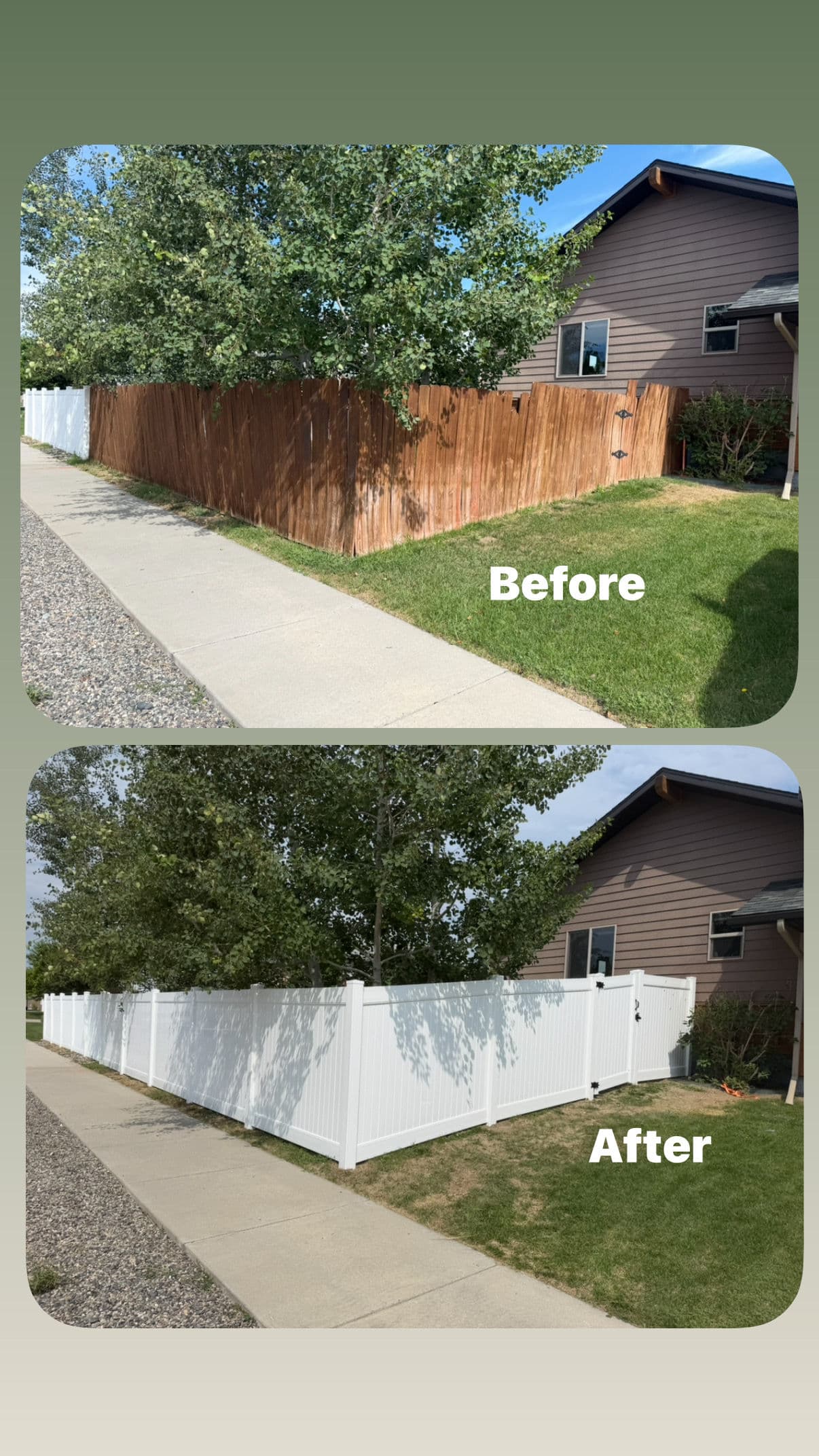 Old Wood Fence Out, New Vinyl Fence and Gate In image
