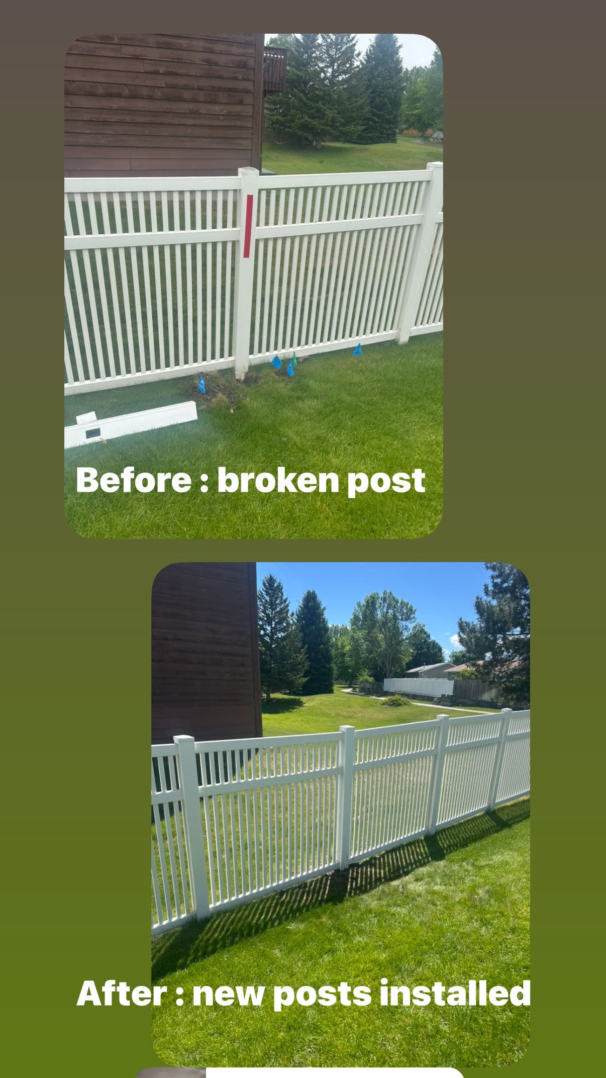 Project Broken Vinyl Fence Post Fixed and Standing Strong image